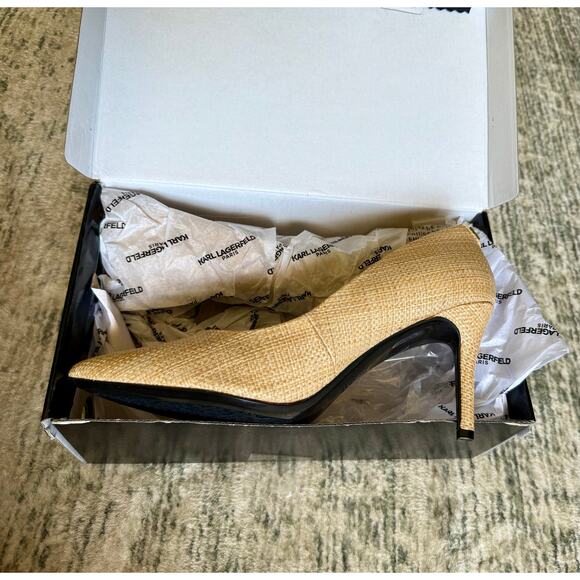 NWT Karl Lagerfeld Paris Women's Royale Dress Pump Heel Natural Woven Beige 11 - Picture 9 of 9